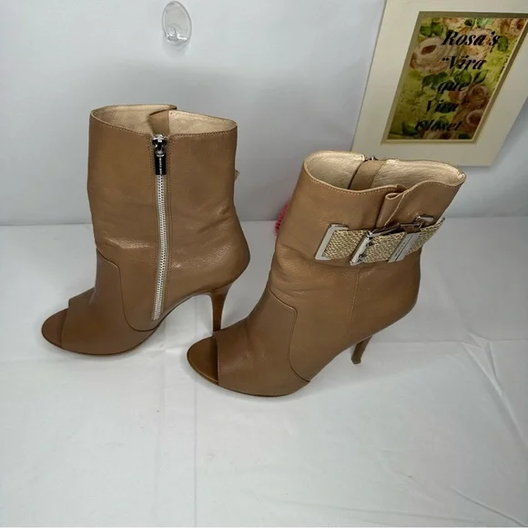 Michael Michael Kors Tan Leather Upper Peep Toe Boots Size 9.5 - Picture 3 of 16